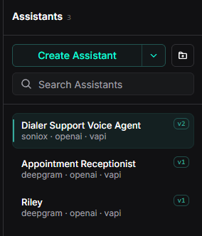 Screenshot of the Assistants tab