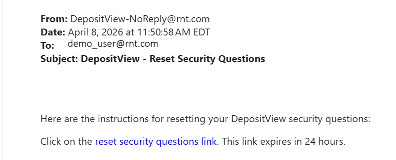 Reset Security Questions Email