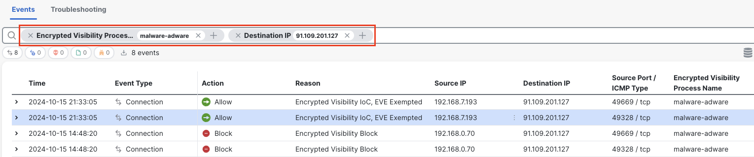 EVE Exempted traffic in Unified Event Viewer