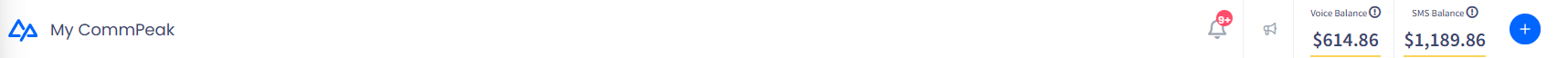Screenshot of the CommPeak Portal top bar