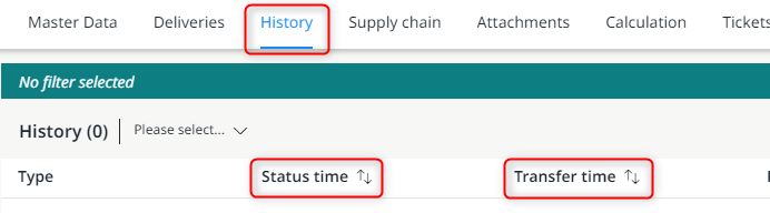 Display of the status time and transfer time within a freight order