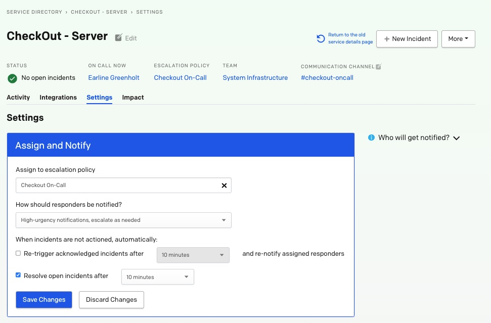 Assign a different escalation policy to a service