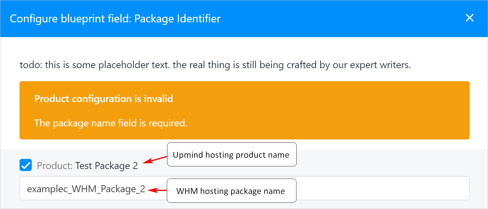 Paste in the WHM package name