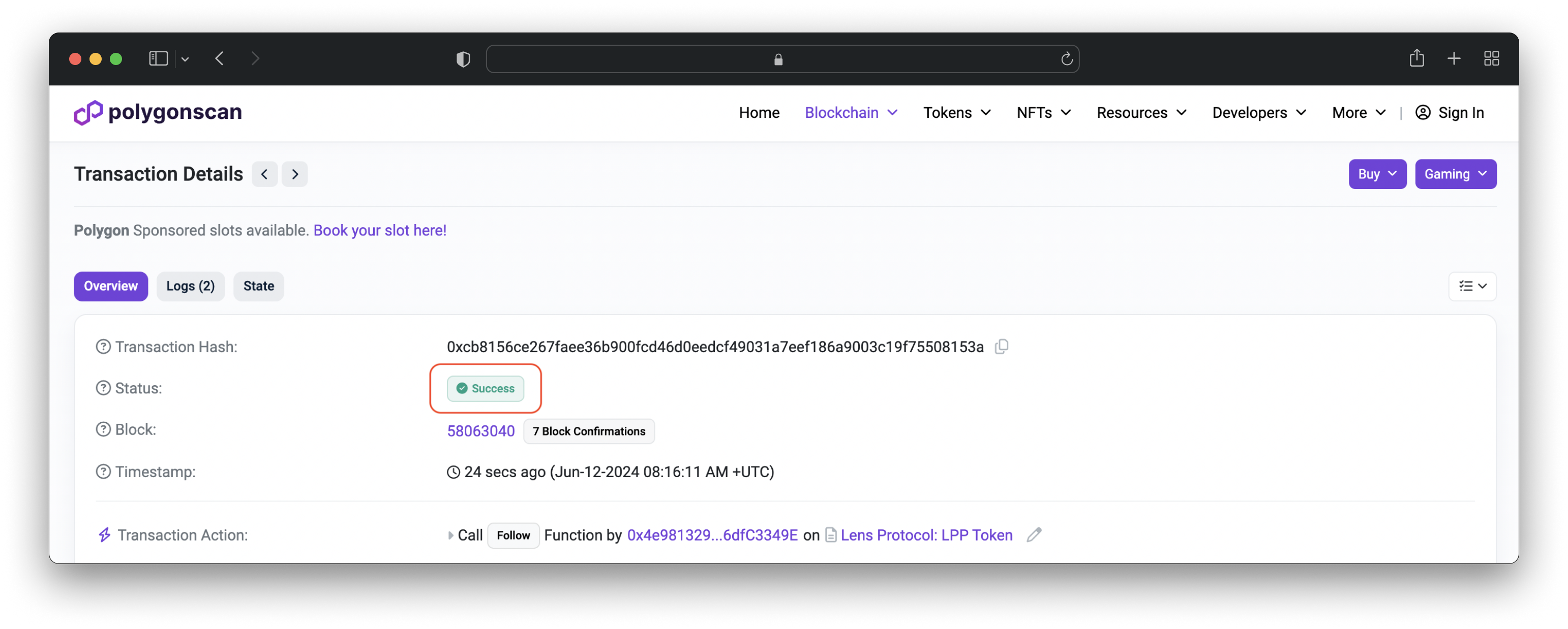 Check transaction status