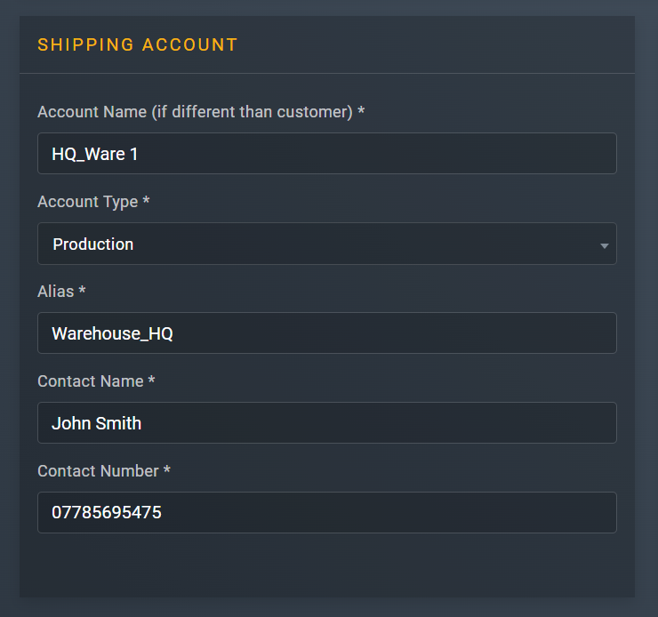 Specifying shipping account details