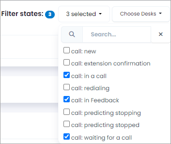 Screenshot of filtering agent states