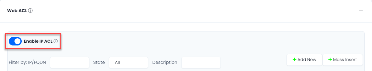 Screenshot of the Enable IP ACL toggle