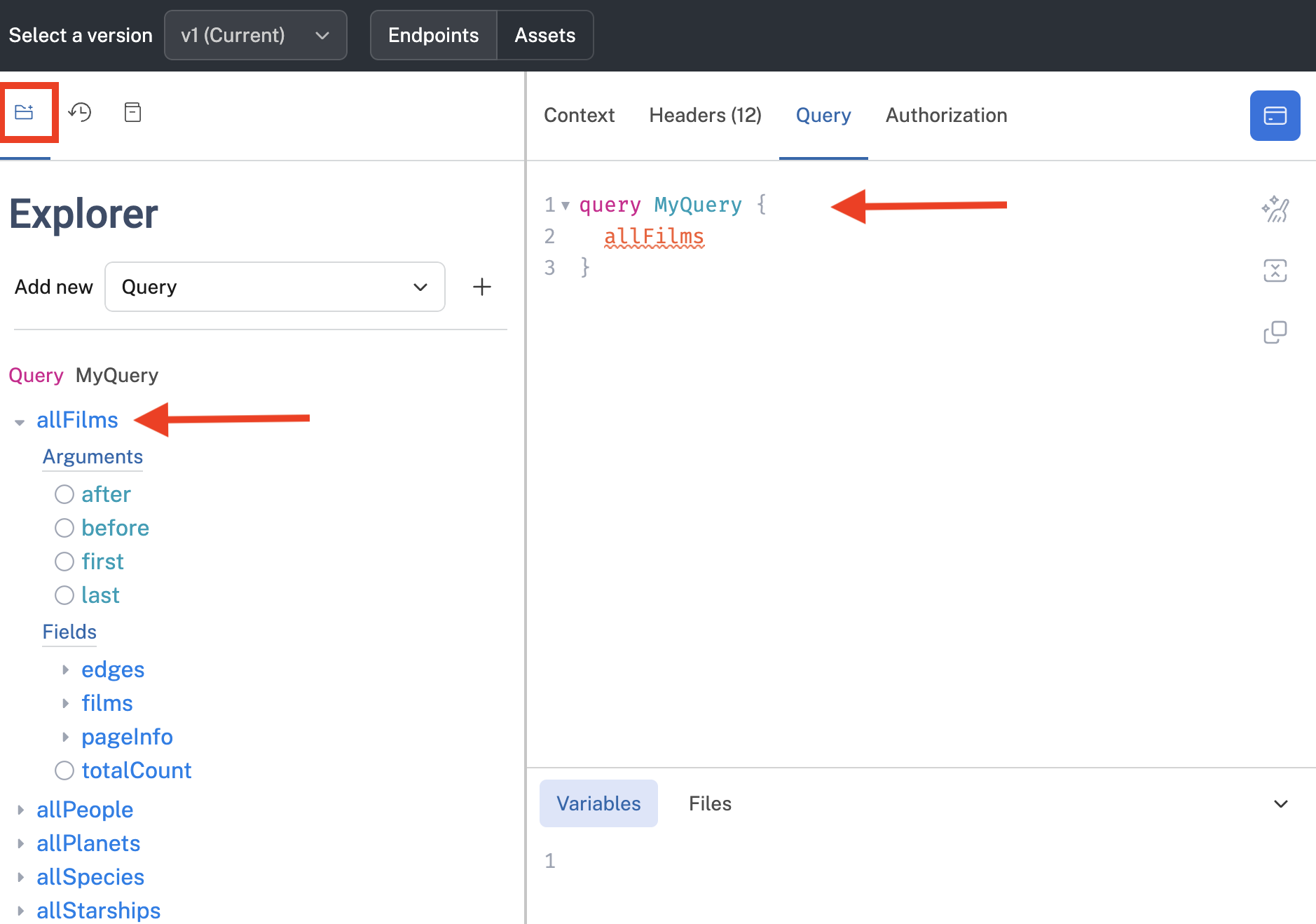 Using the Explorer mode of the left frame to help build a query.