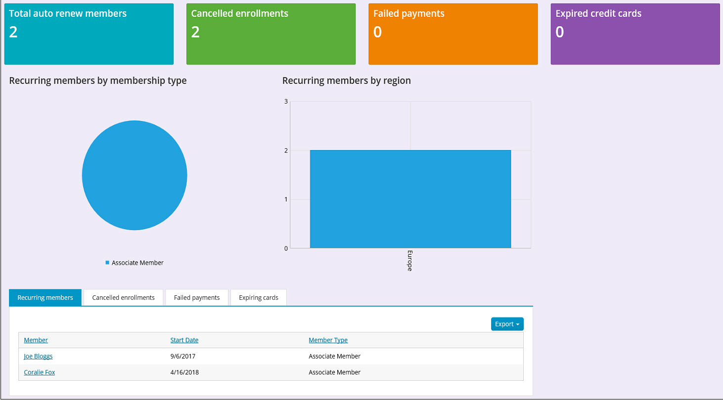 AutoPay Membership dashboard