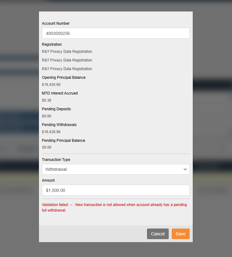 Pending Full Withdrawal Deposit Error