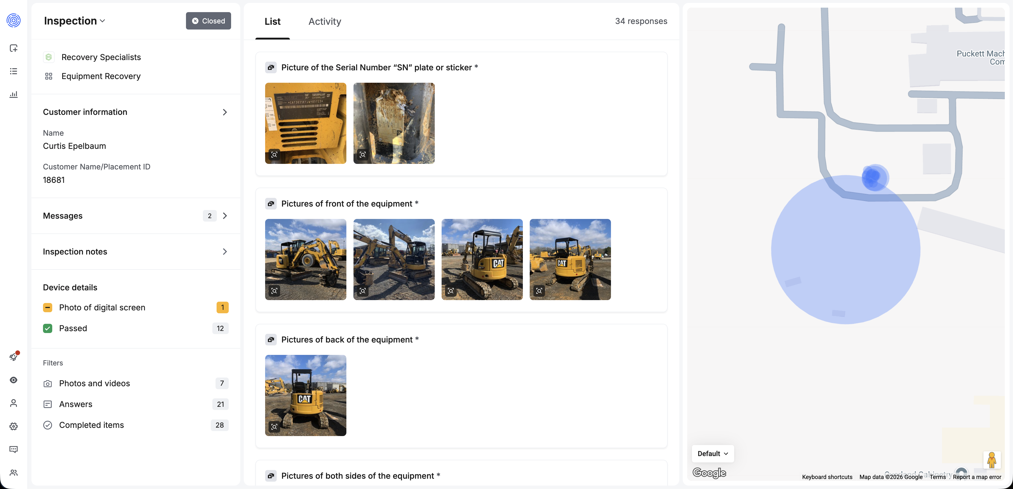 Example inspection in the Vision Dashboard