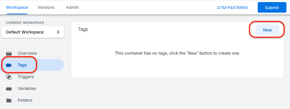 In the Tags tab, the Tag section features a New button. 