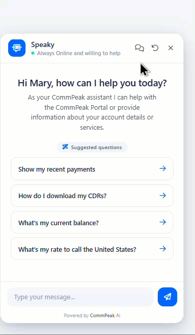 Screenshot of the Show Previous Conversations with Agents option