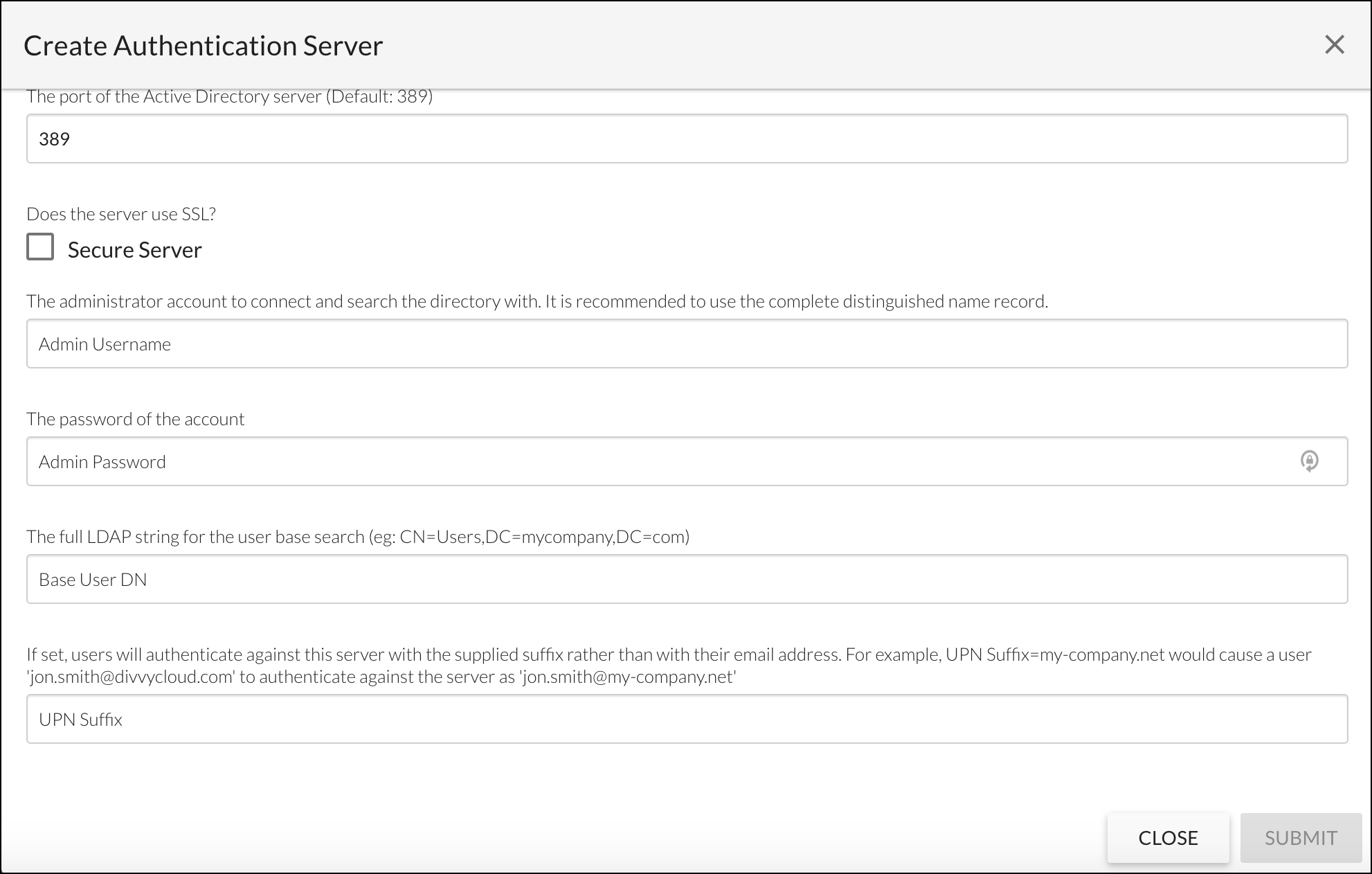 Create Authentication Server - Active Directory Example Continued