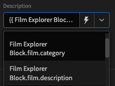 Selecting the film description from the binding dropdown