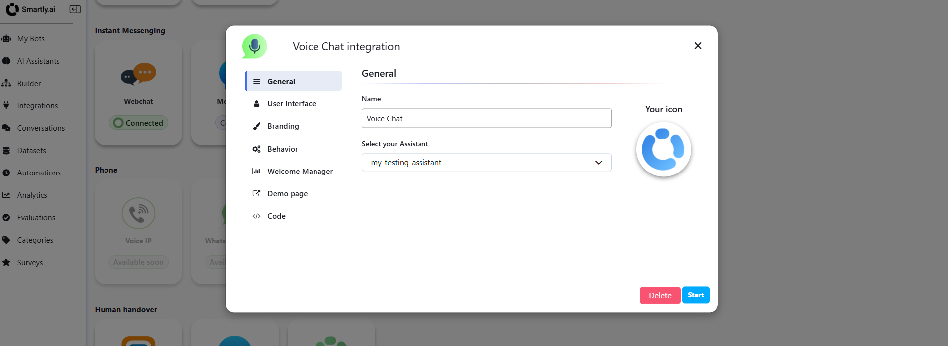 Voice Chat General settings tab