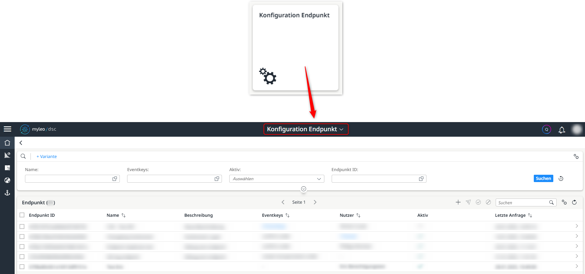 Öffnen der neuen App "Konfiguration Endpunkt"
