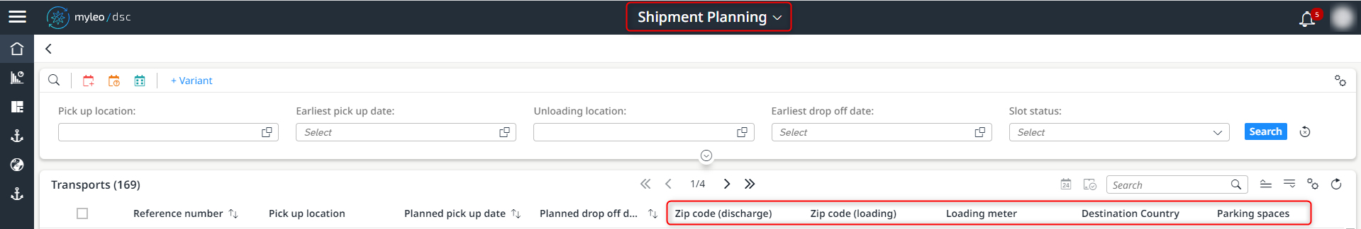 New fields in the shipment planning worklist