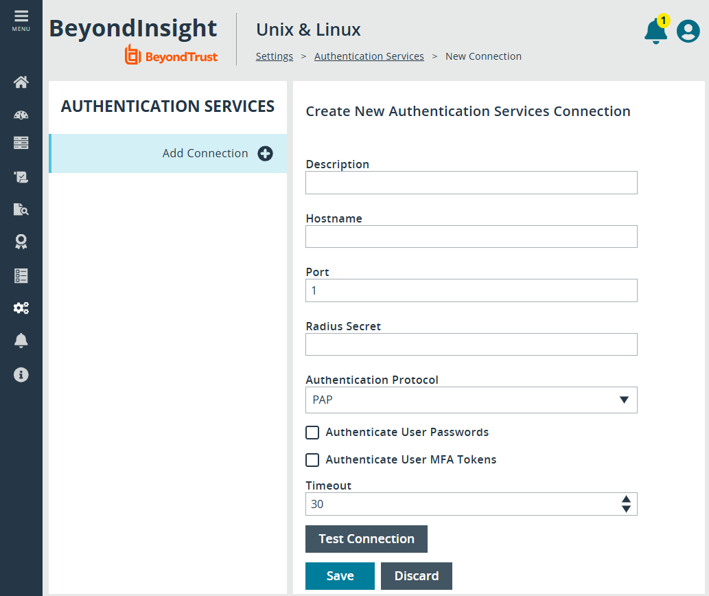 Authentication services settings