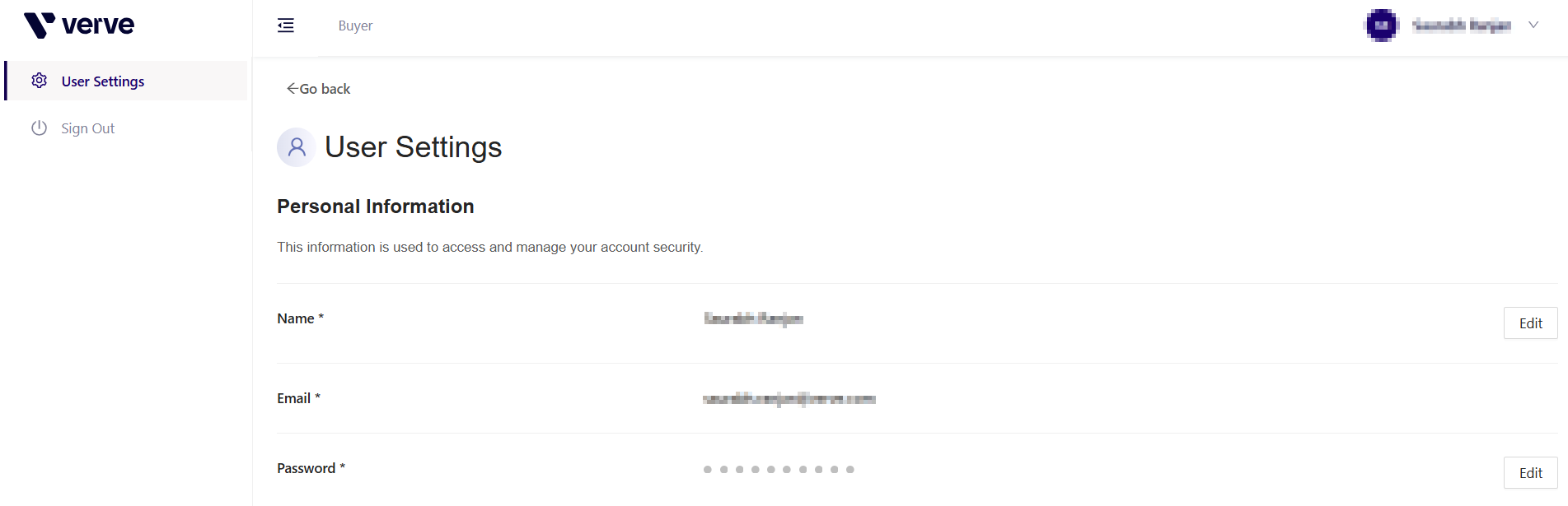 User Settings Page