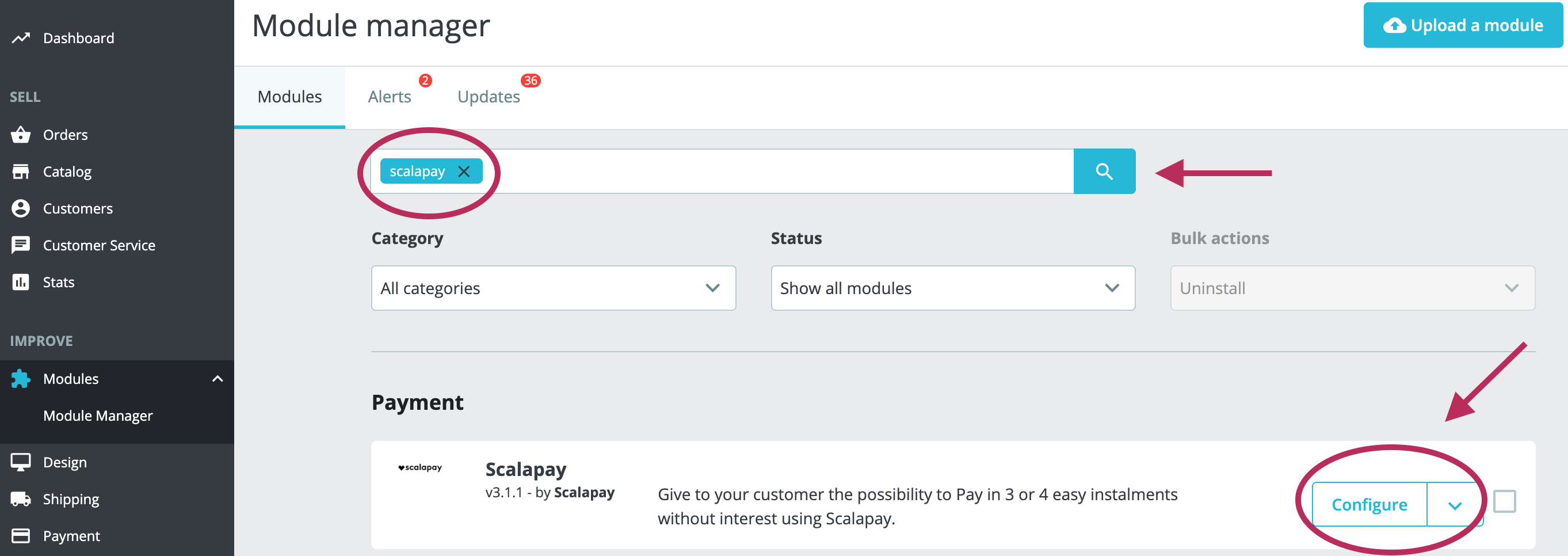 Search for Scalapay and click on "Configure"