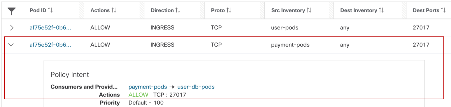 Figure 28: Userdb pod rule