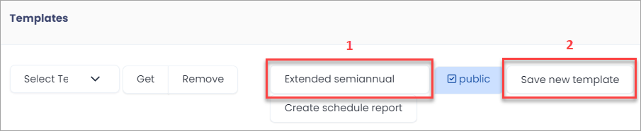 Screenshot of saving a report template