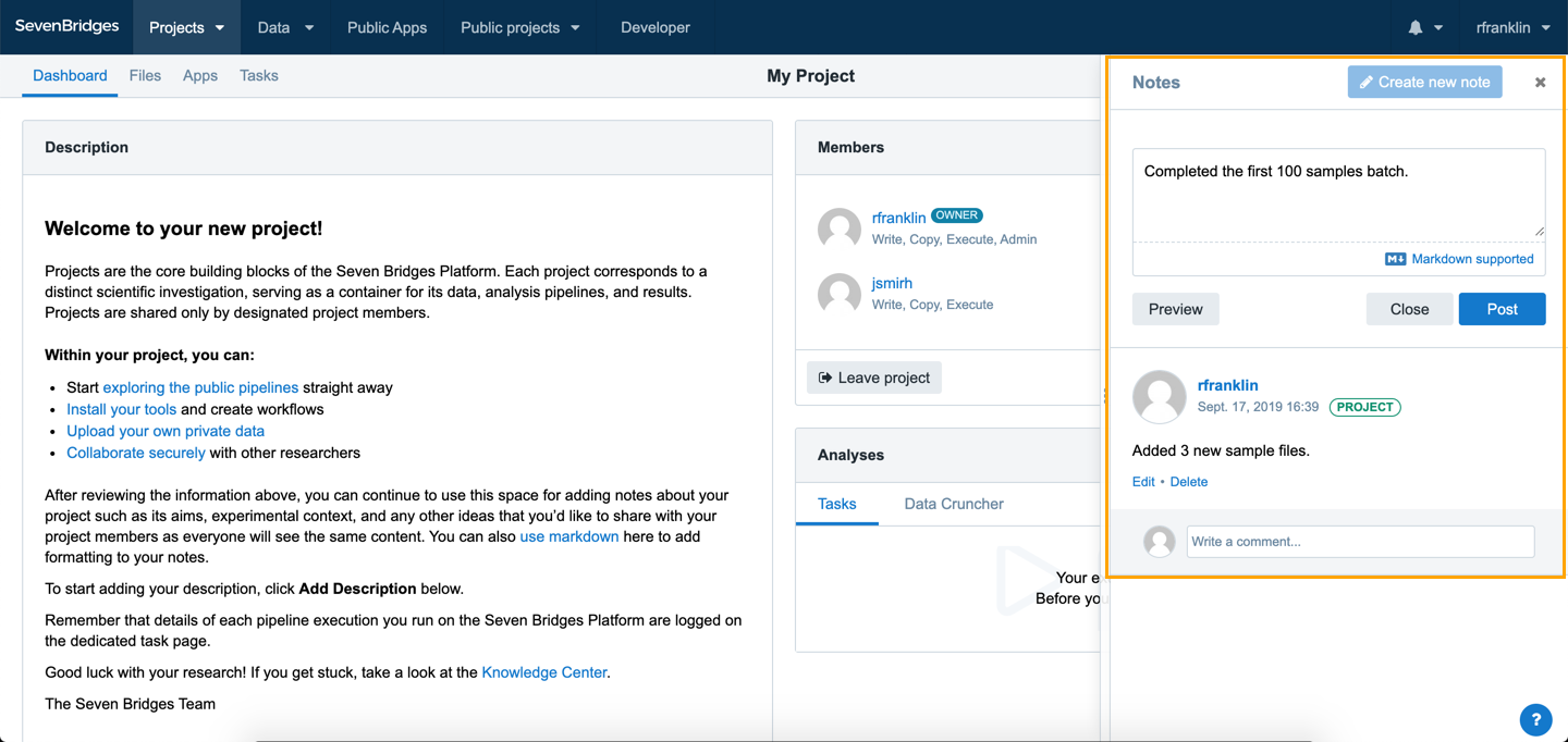 Add notes to your project