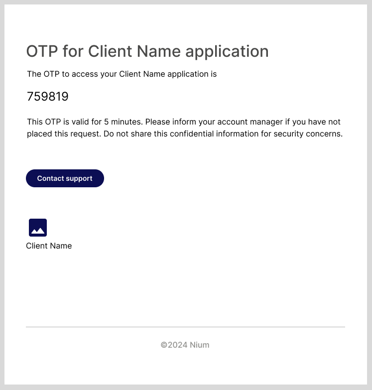 OTP email for customer authentication