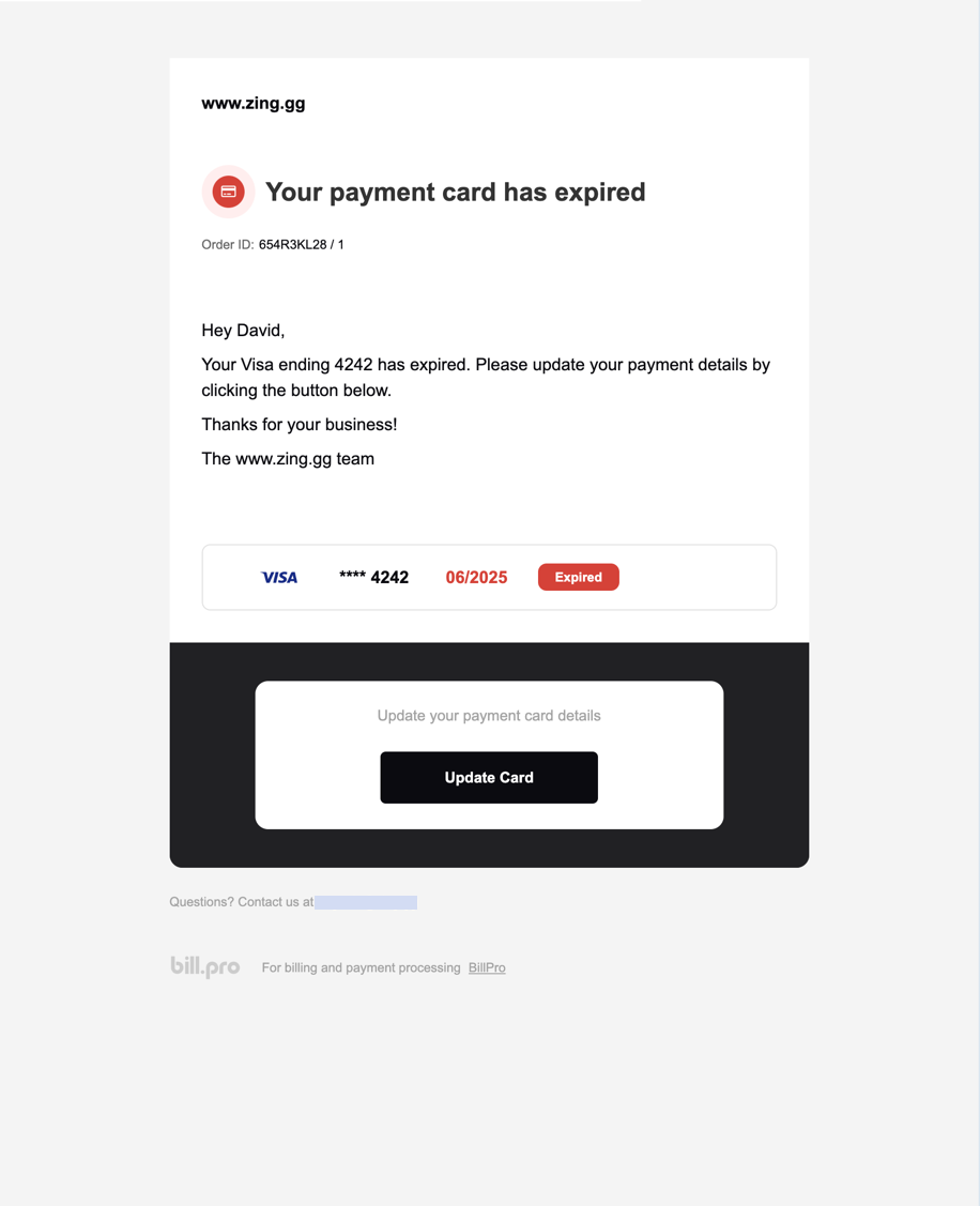 The card expired email