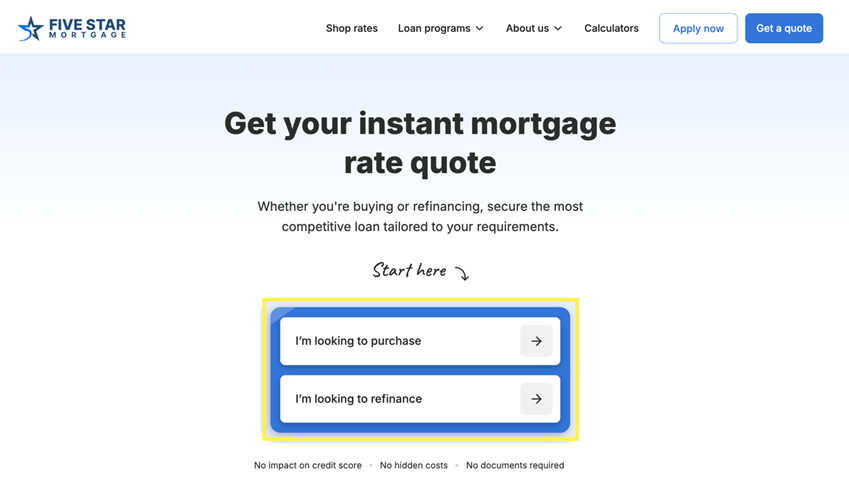 Purchase and refinance buttons