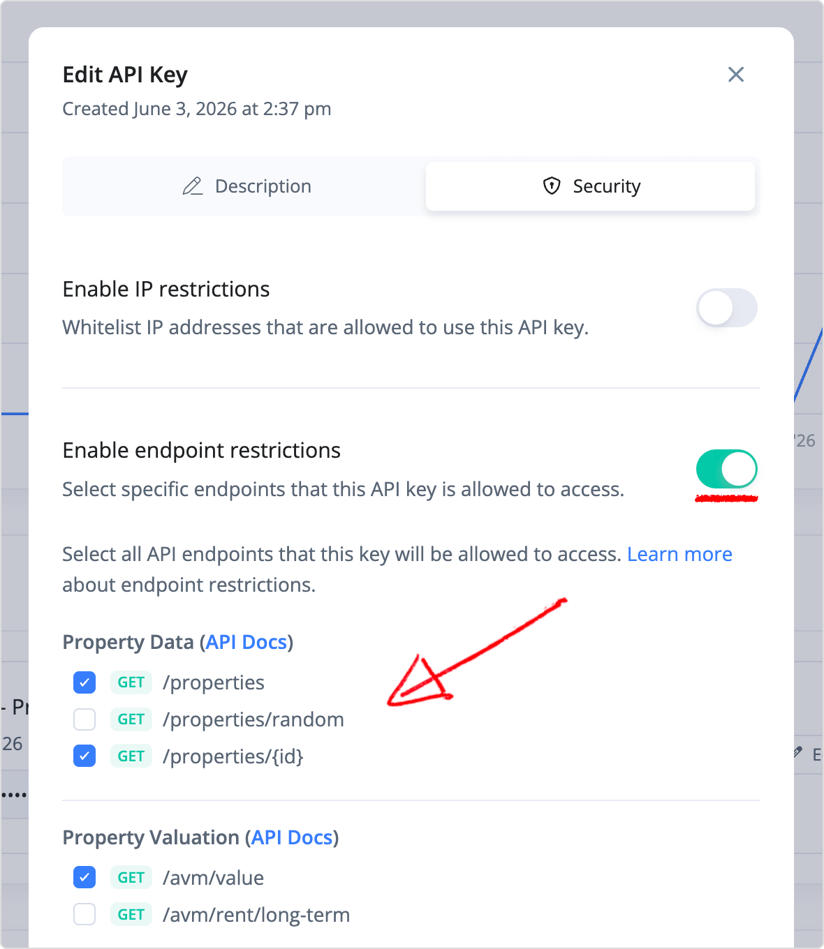 Configure API key endpoint restrictions
