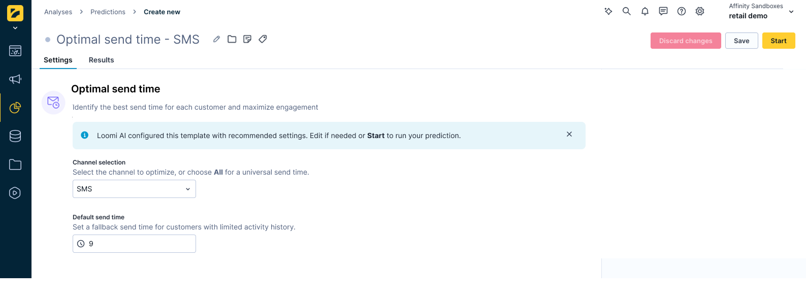 Configure the optimal send time prediction.