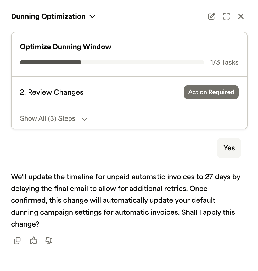 Compass Assistant reviewing the proposed dunning changes