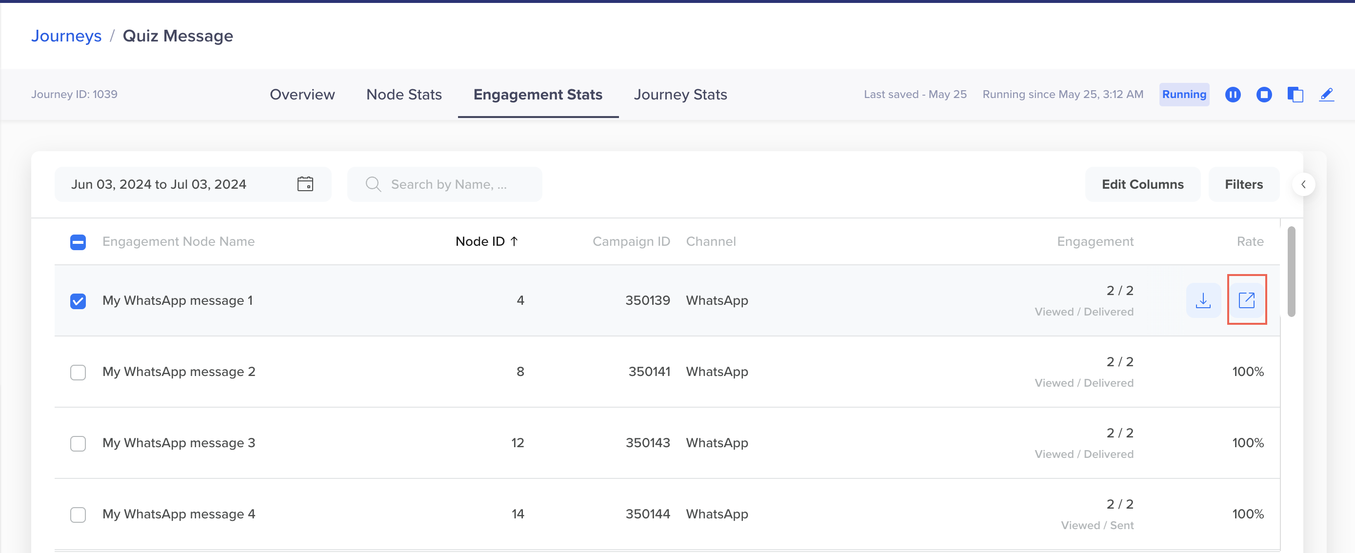 View campaign stats on engagement stats page