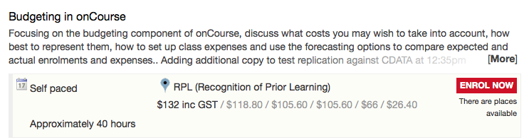 Figure 366. This is an example of a self paced class which has been enabled for online enrolment