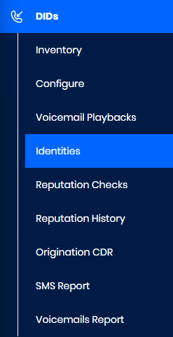 Screenshot with Identities in the main menu