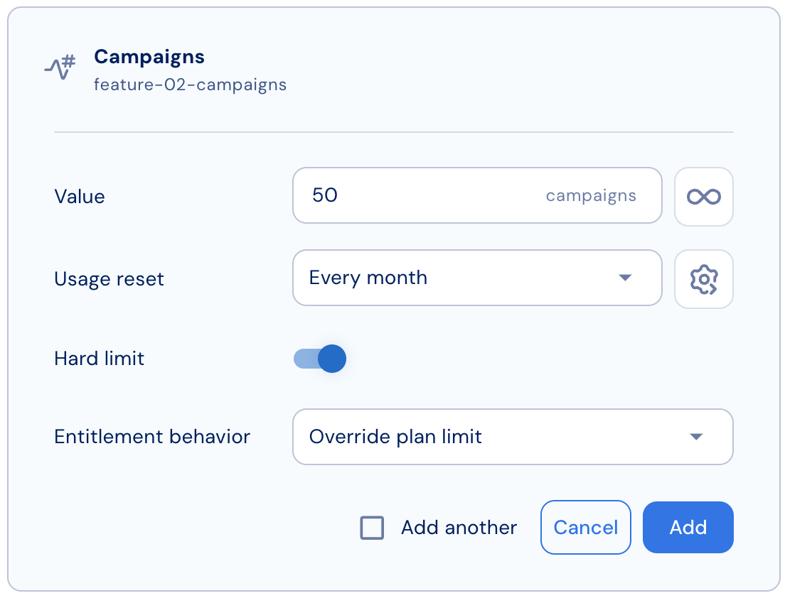 Example of overriding the plan limit