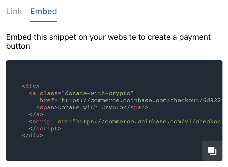 Embed this snippet on your website to create a payment button.