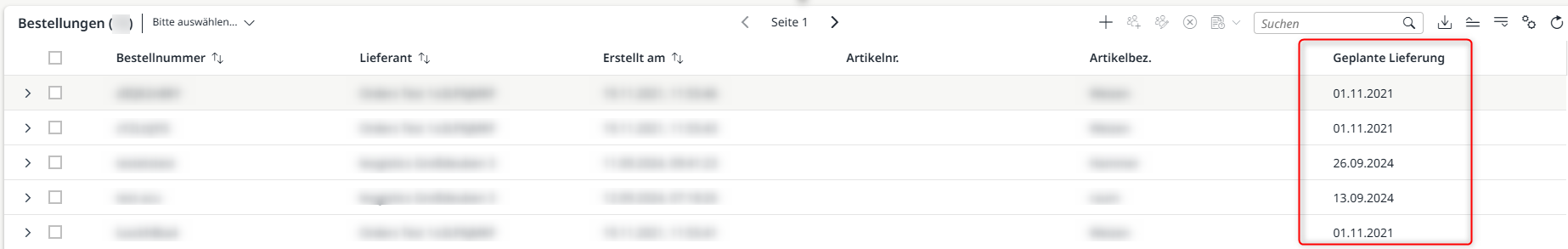 Anzeige des geplanten Lieferdatums innerhalb der Worklist