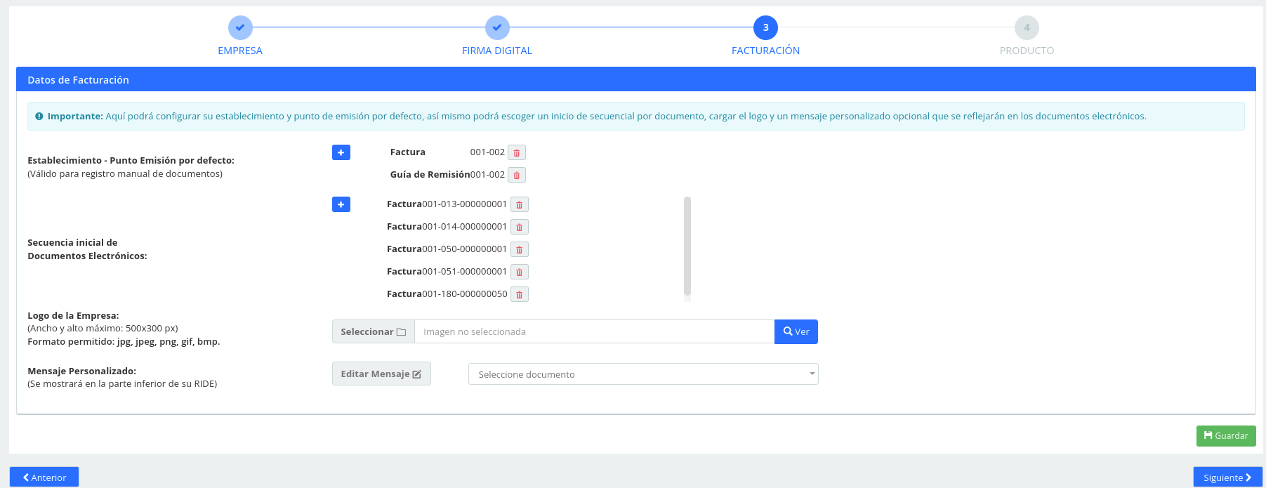 Contifico datos facturación