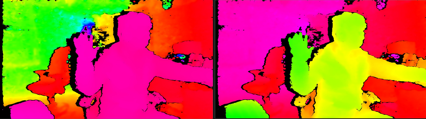 Fig. 3 Left: Uniformly colorized depth image. Right: Inverse colorized depth image
