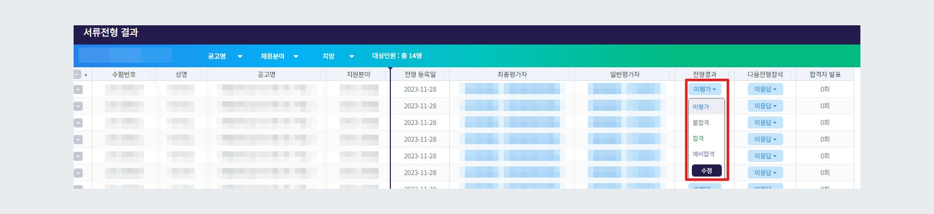 평가 결과 미평가로 변경