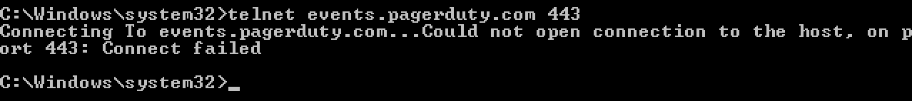 A screenshot of the command line indicating that the TCP connection to the Events API failed
