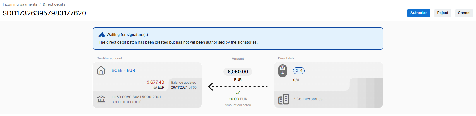 Direct debits - details - payment information and status