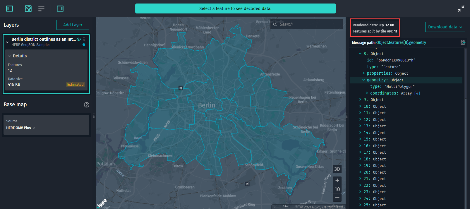 Features clipped by the tile API
