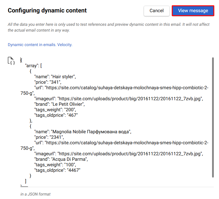 Parameters of dynamic content