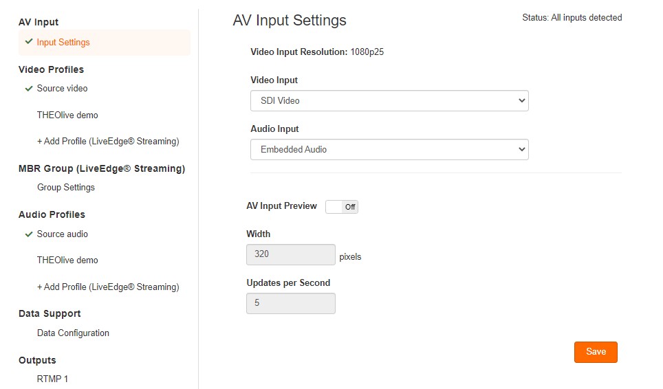 Defining the input settings