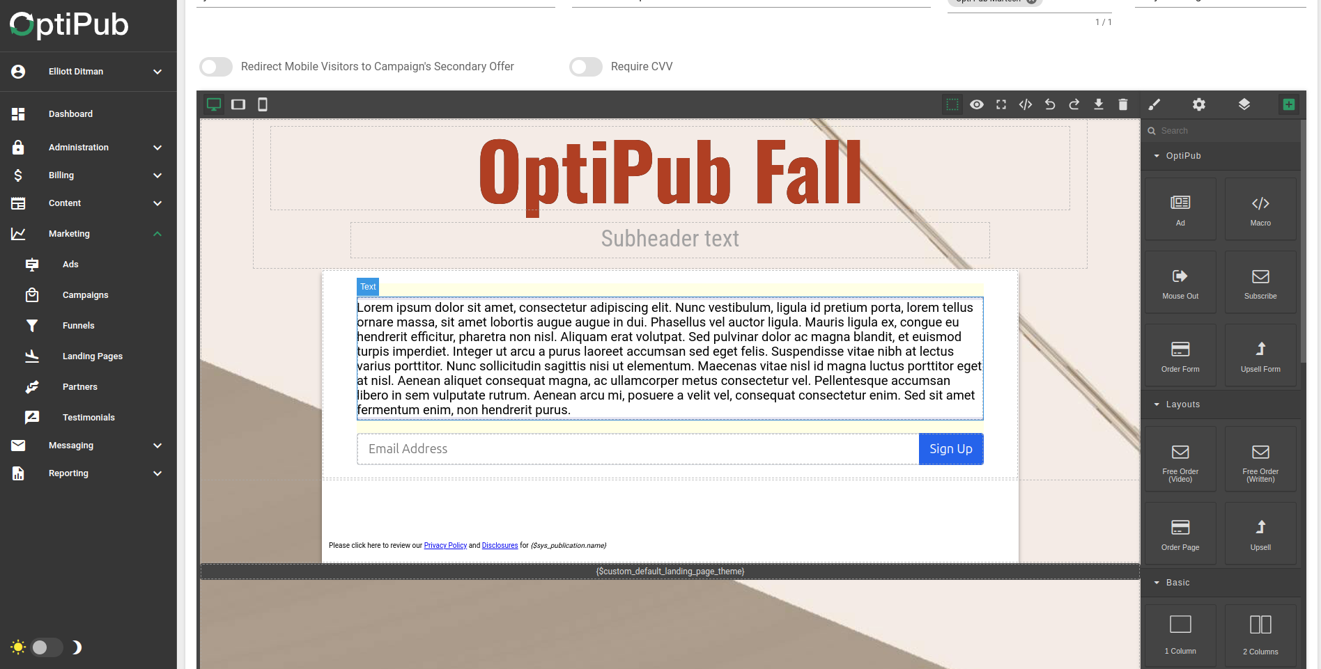 A page built in the OptiPub content editor.