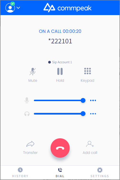 Screenshot of the Softphone dialpad